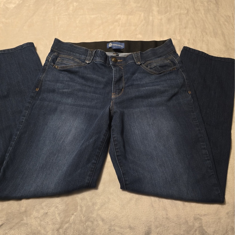 Democracy Jeans Women Size 14 Blue AB Solution Straight Dark Wash, Tummy Control
